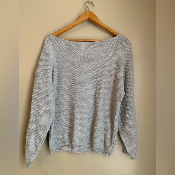 Nasty Gal Sweater Womens Medium Puff Sleeve Fuzzy WideNeck Pullover Boho Gray - Picture 7 of 9